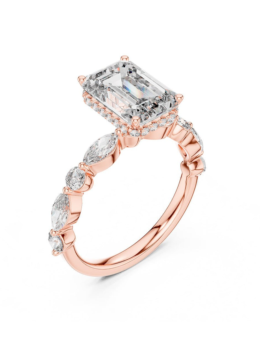 Anillo de compromiso - piedras laterales - AMORE123-EM-LG