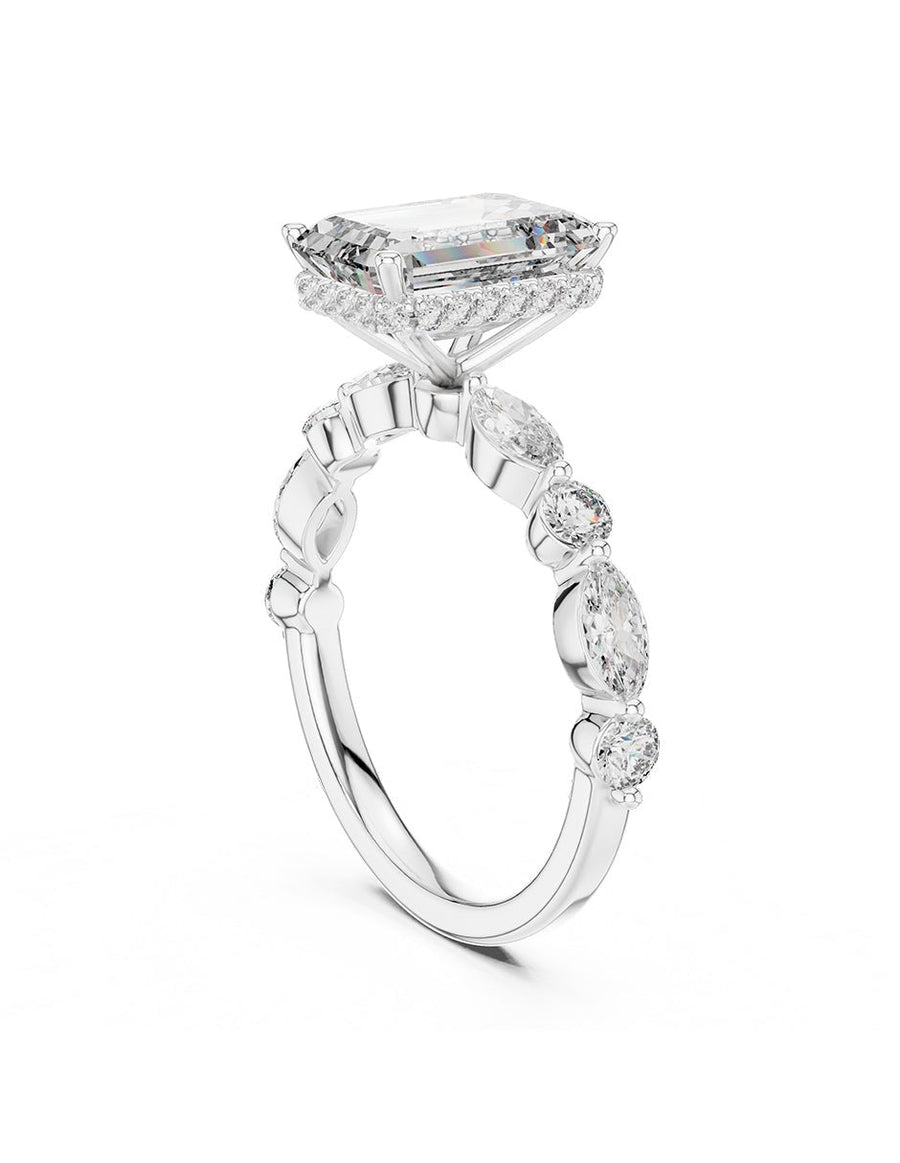 Anillo de compromiso - piedras laterales - AMORE123-EM-LG
