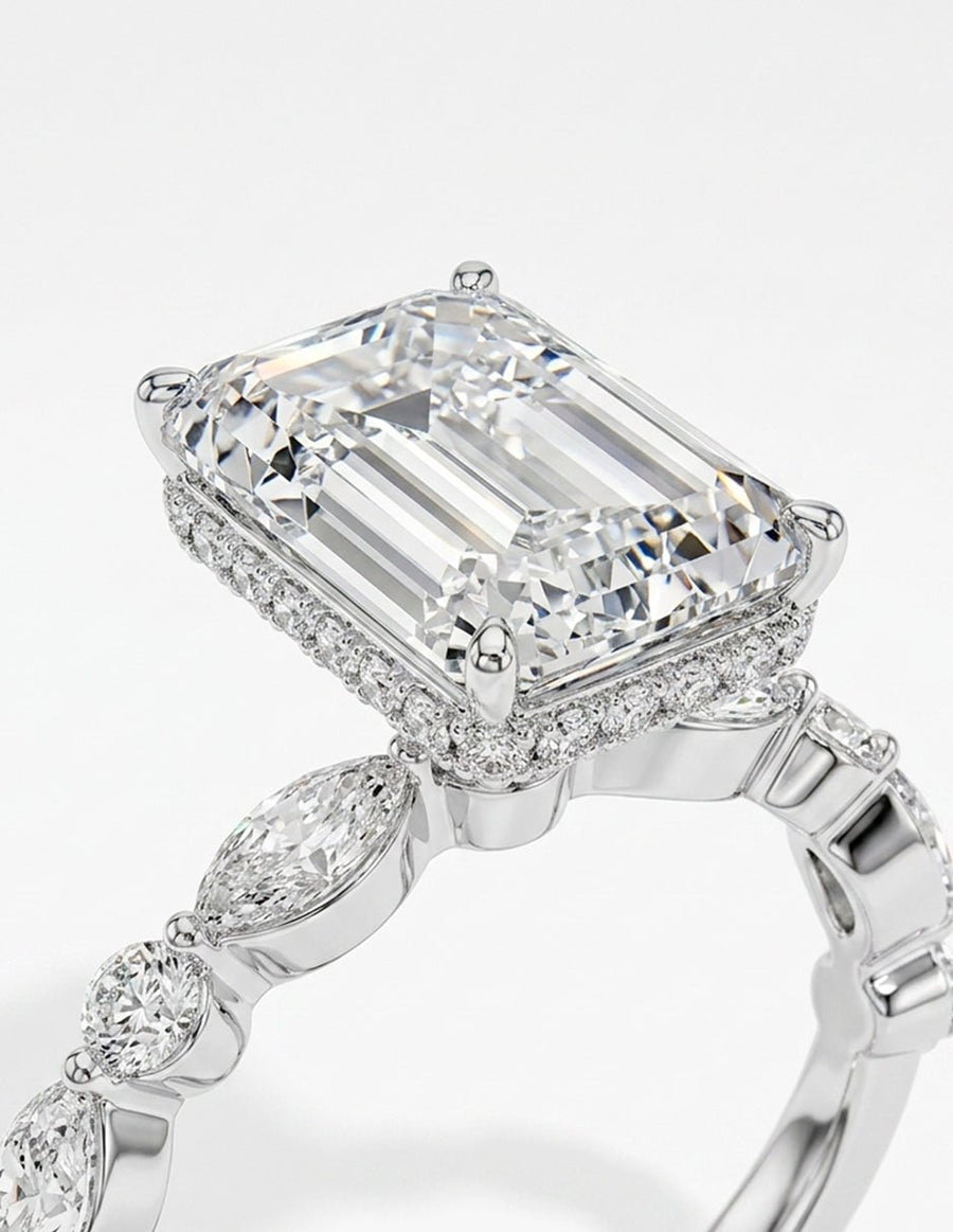 Anillo de compromiso - piedras laterales - AMORE123-EM-LG