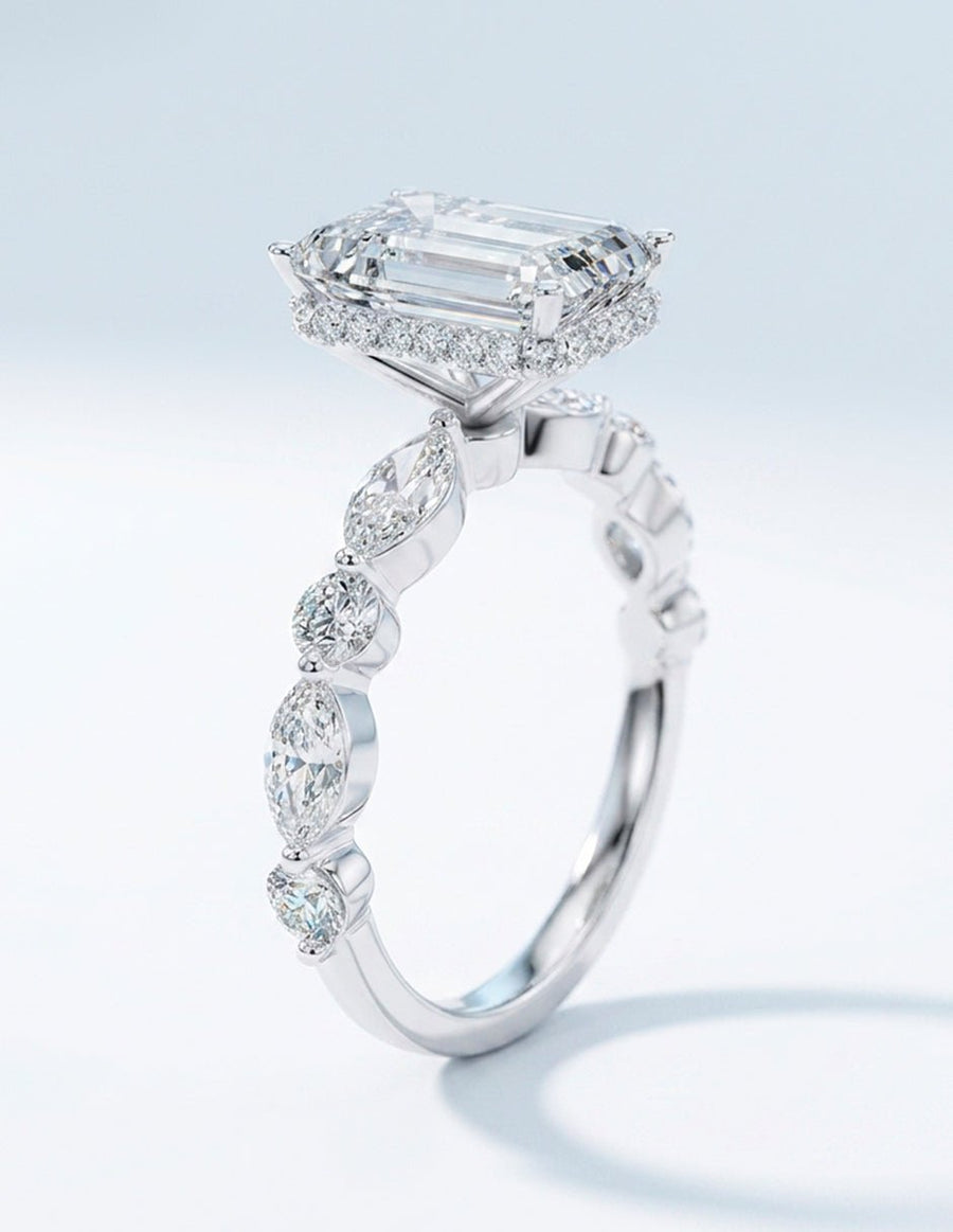 Anillo de compromiso - piedras laterales - AMORE123-EM-LG