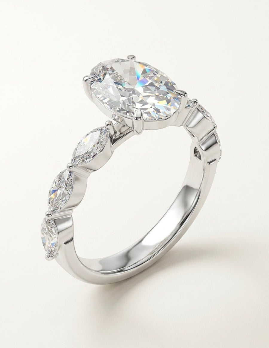 Anillo de compromiso - piedras laterales - AMORE129-OV-LG