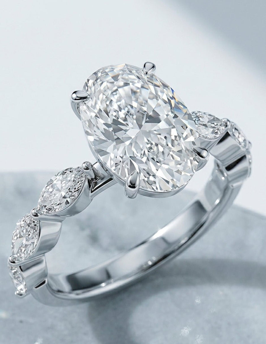 Anillo de compromiso - piedras laterales - AMORE129-OV-LG