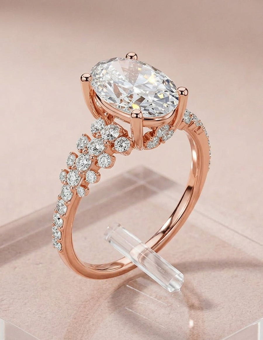 Anillo de compromiso - piedras laterales - AMORE142-OV-LG