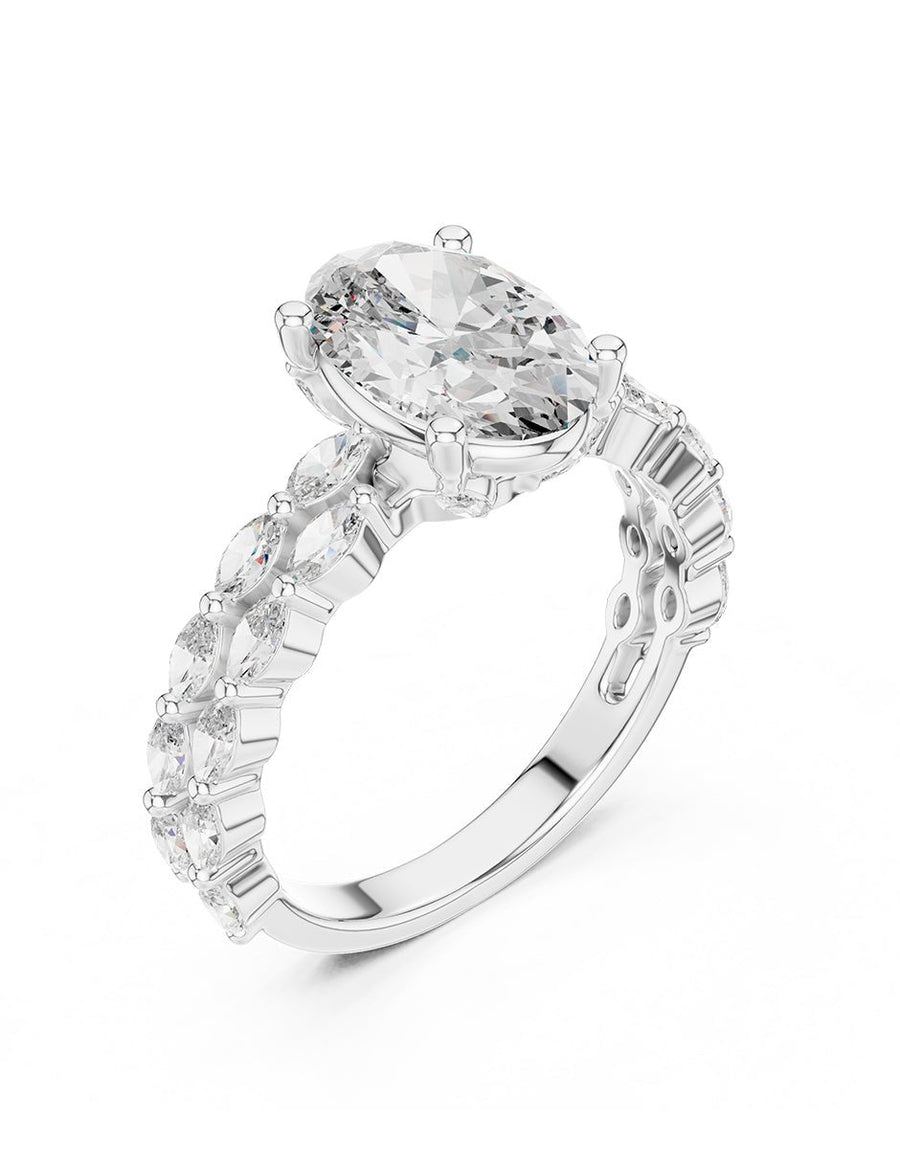 Anillo de compromiso - piedras laterales - AMORE145-OV-LG