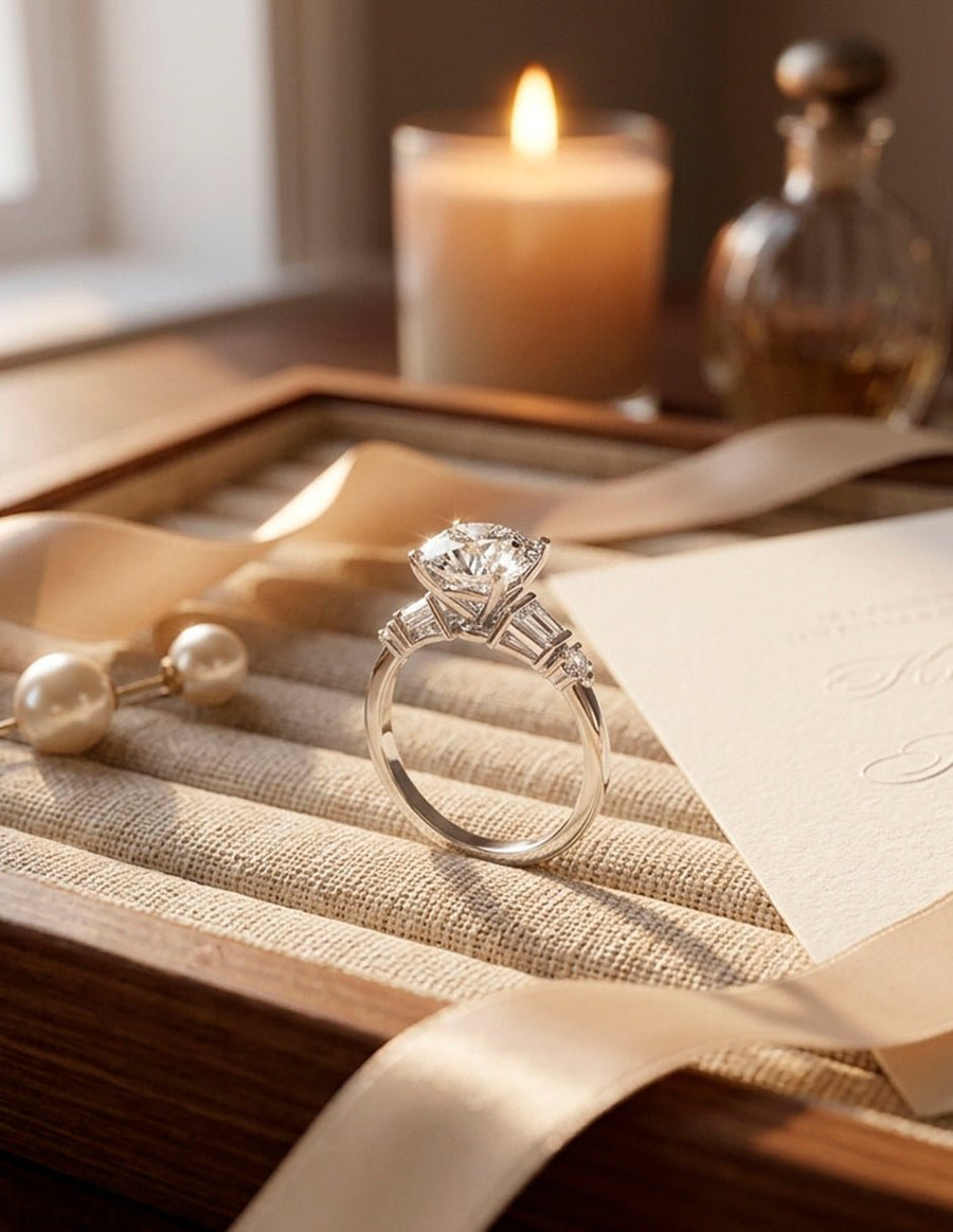 Anillo de compromiso - piedras laterales - AMORE155-RD-LG