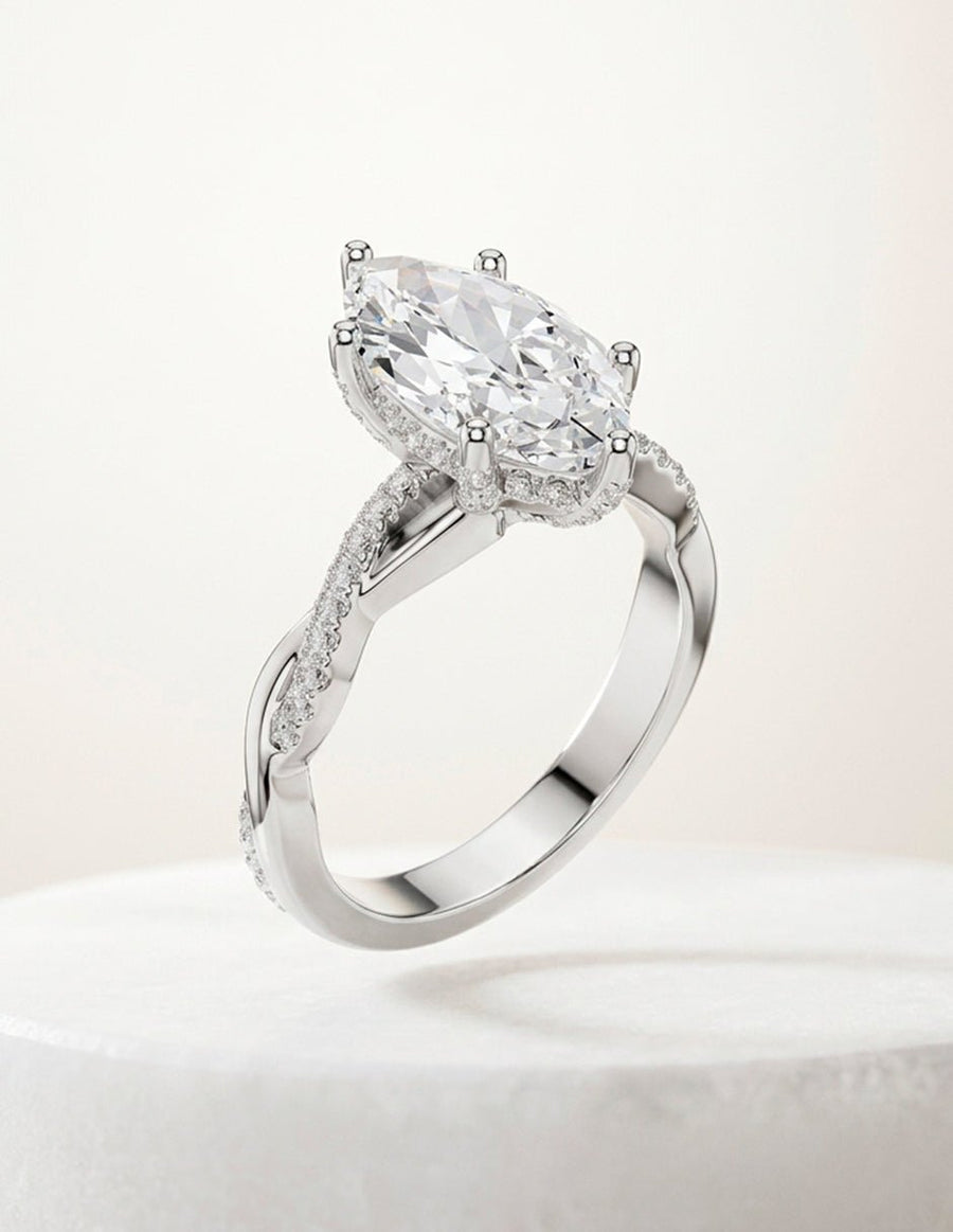 Anillo de compromiso - piedras laterales - AMORE157-MQ-LG