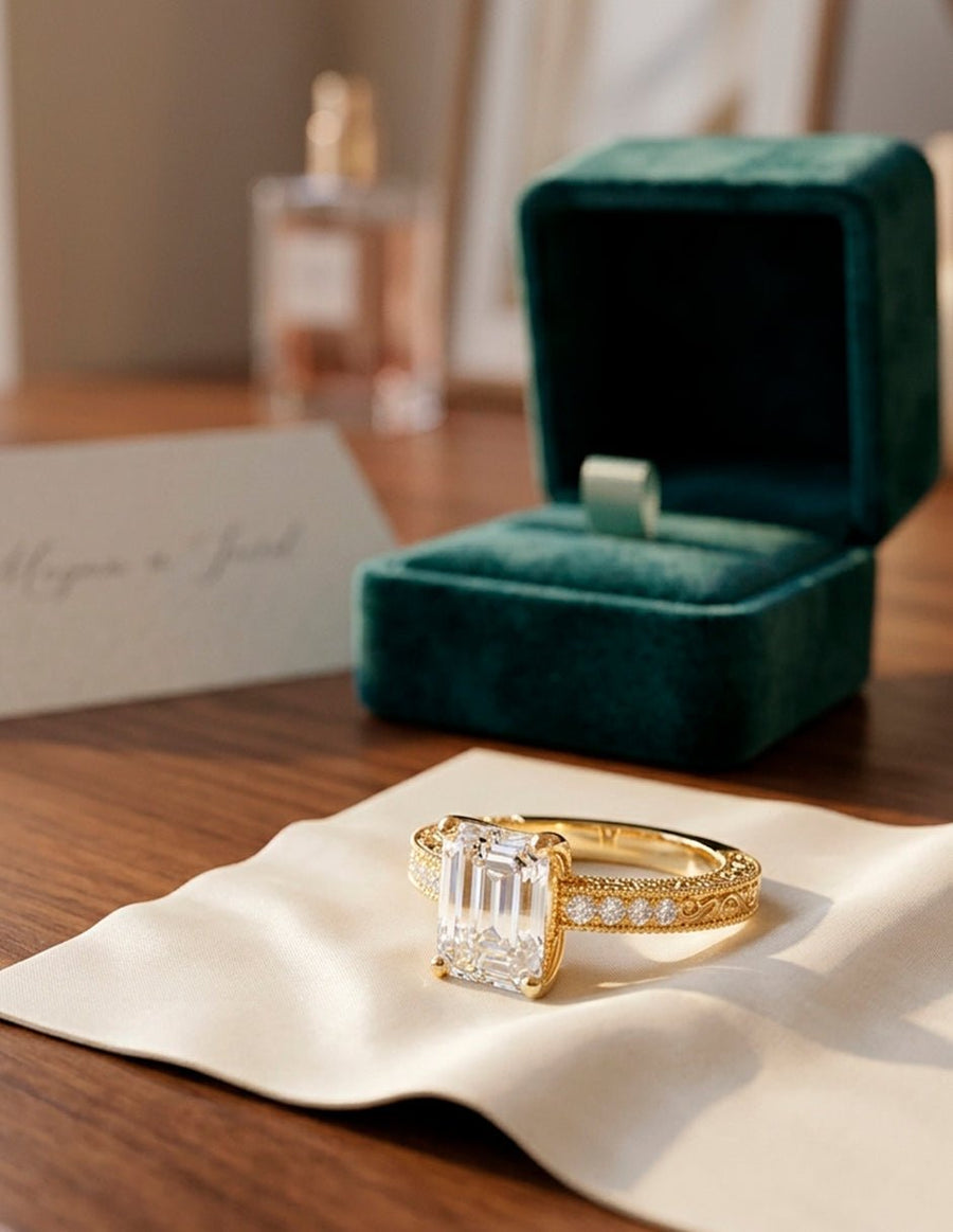 Anillo de compromiso - piedras laterales - AMORE163-EM-LG