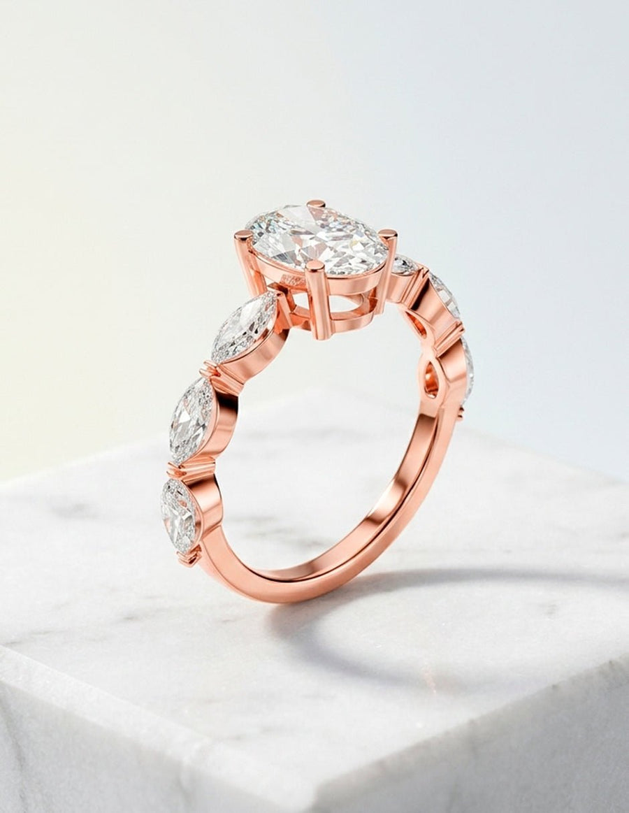 Anillo de compromiso - piedras laterales - AMORE173-OV-LG