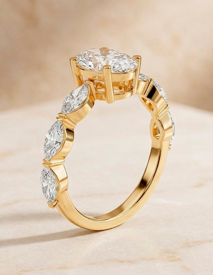 Anillo de compromiso - piedras laterales - AMORE173-OV-LG