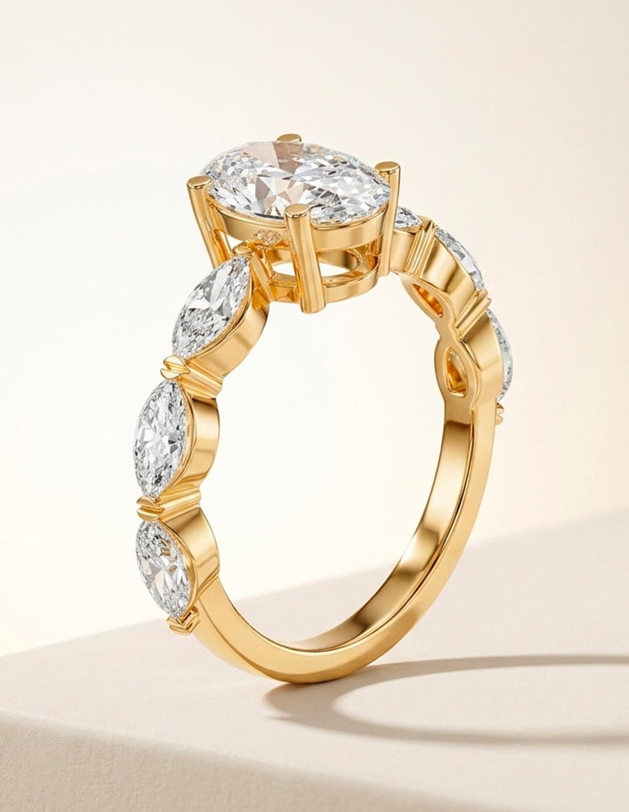 Anillo de compromiso - piedras laterales - AMORE173-OV-LG