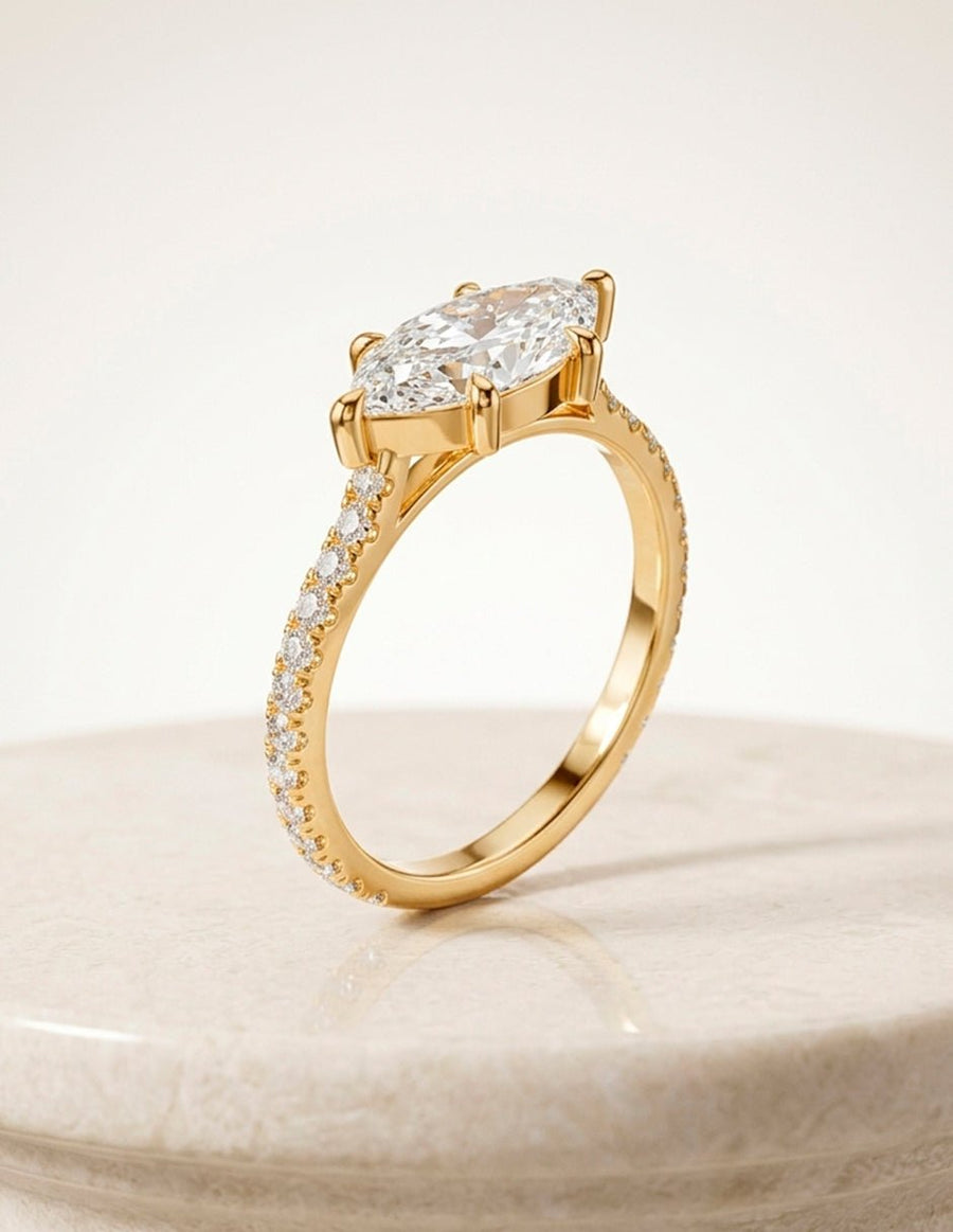 Anillo de compromiso - piedras laterales - AMORE179-MQ-LG