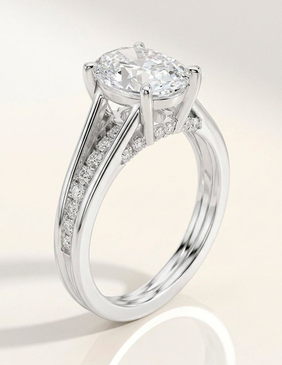 Anillo de compromiso - piedras laterales - AMORE185-OV-LG