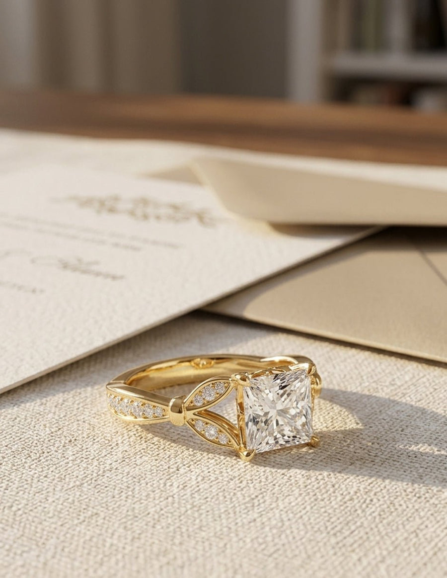 Anillo de compromiso - piedras laterales - AMORE188-PR-LG