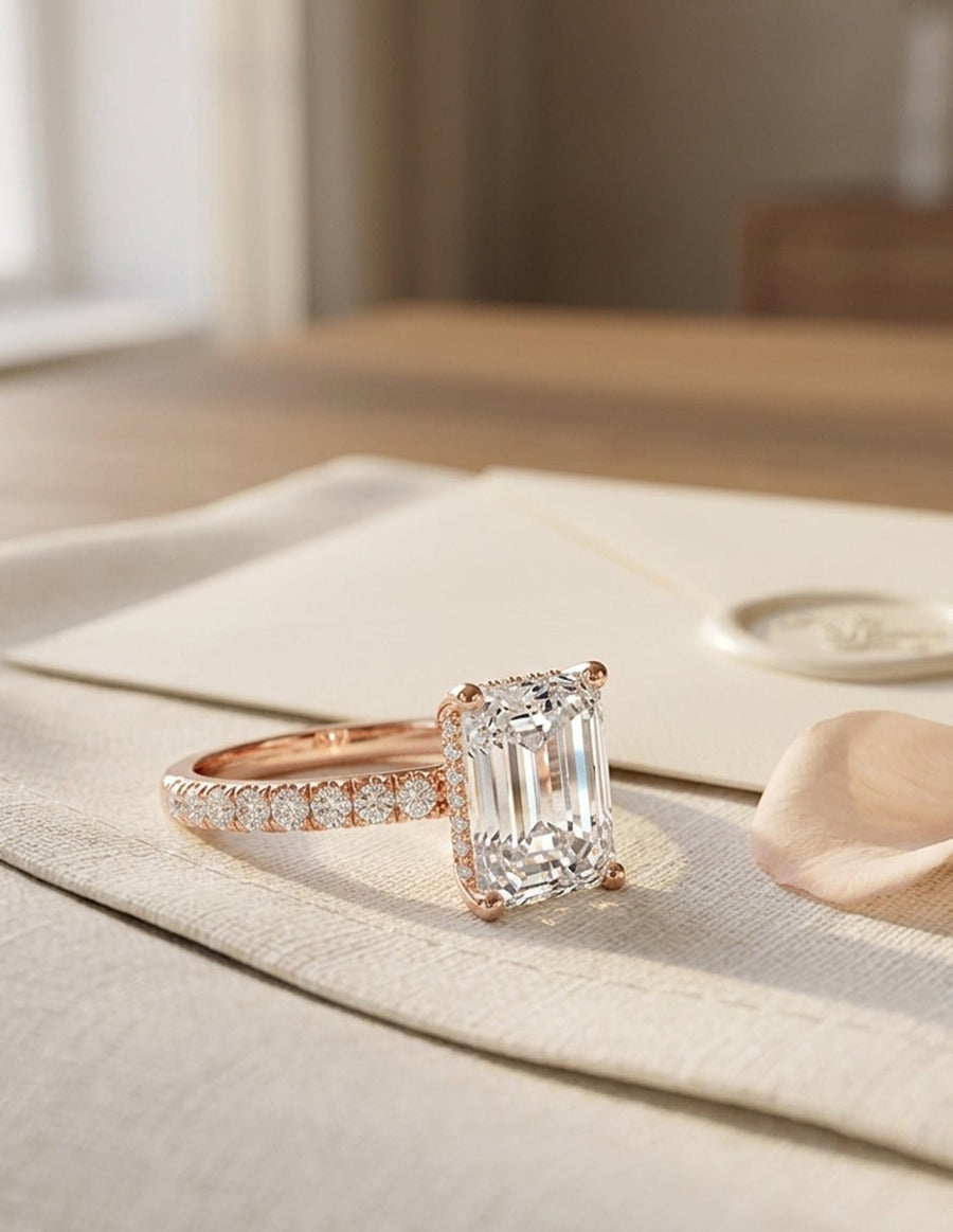 Anillo de compromiso - piedras laterales - AMORE189-EM-LG