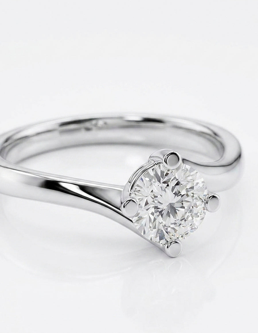 Anillo estilo solitario con diamante natural redondo 0.23 ct, color F, claridad VS1