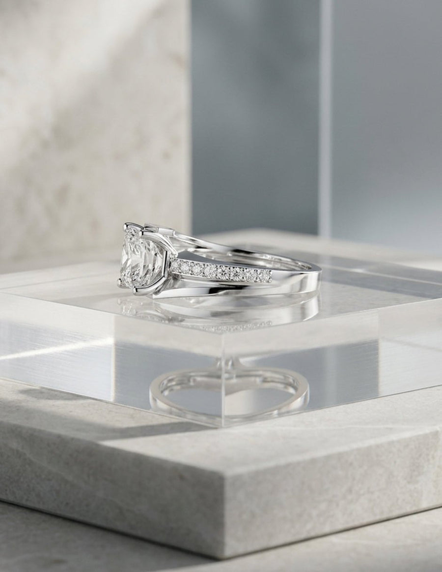 Anillo de compromiso - piedras laterales - AMORE205-PR-LG