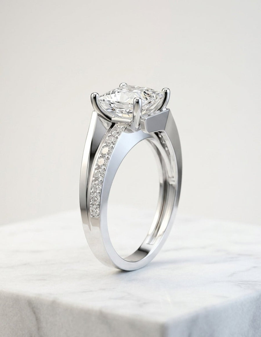 Anillo de compromiso - piedras laterales - AMORE205-PR-LG