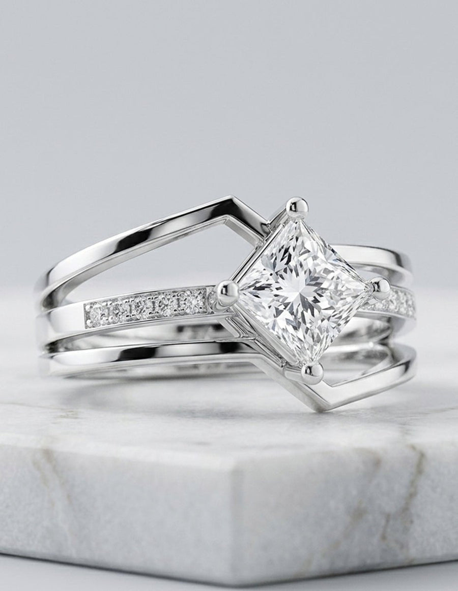 Anillo de compromiso - piedras laterales - AMORE225-PR-LG