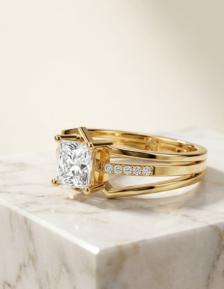 Anillo de compromiso - piedras laterales - AMORE225-PR-LG