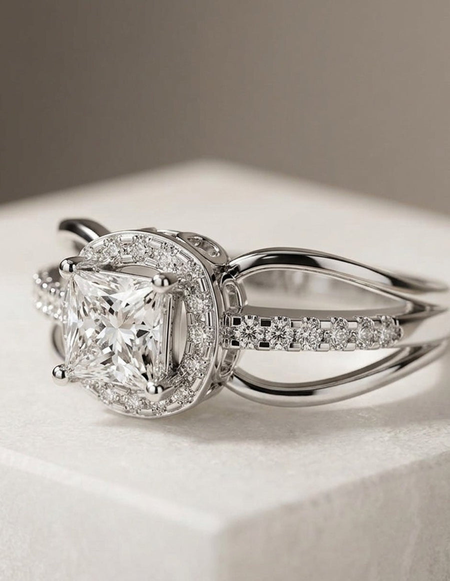 Anillo de compromiso - piedras laterales - AMORE228-PR-LG