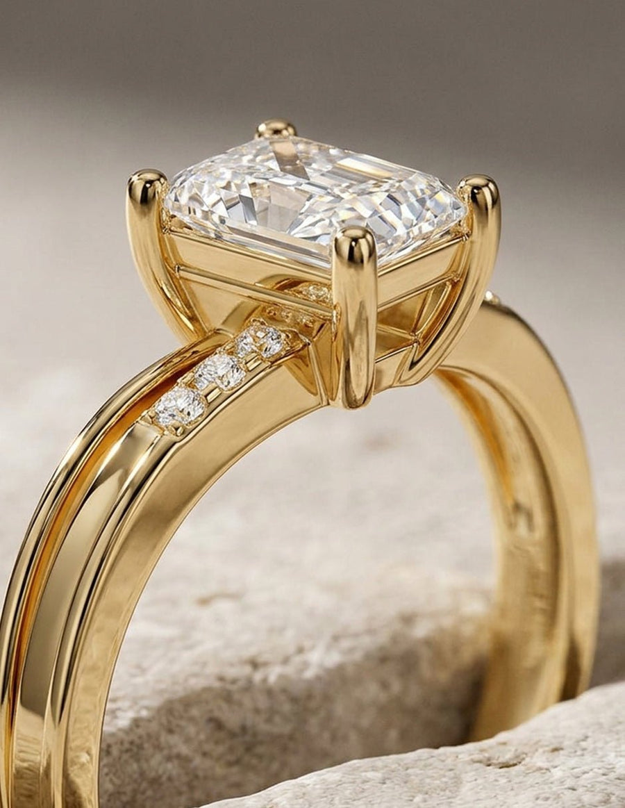 Anillo de compromiso - piedras laterales - AMORE231-EM-LG