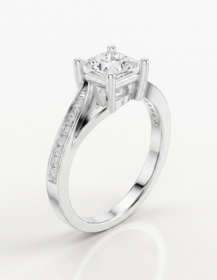 Anillo de compromiso - piedras laterales - AMORE250-PR-LG