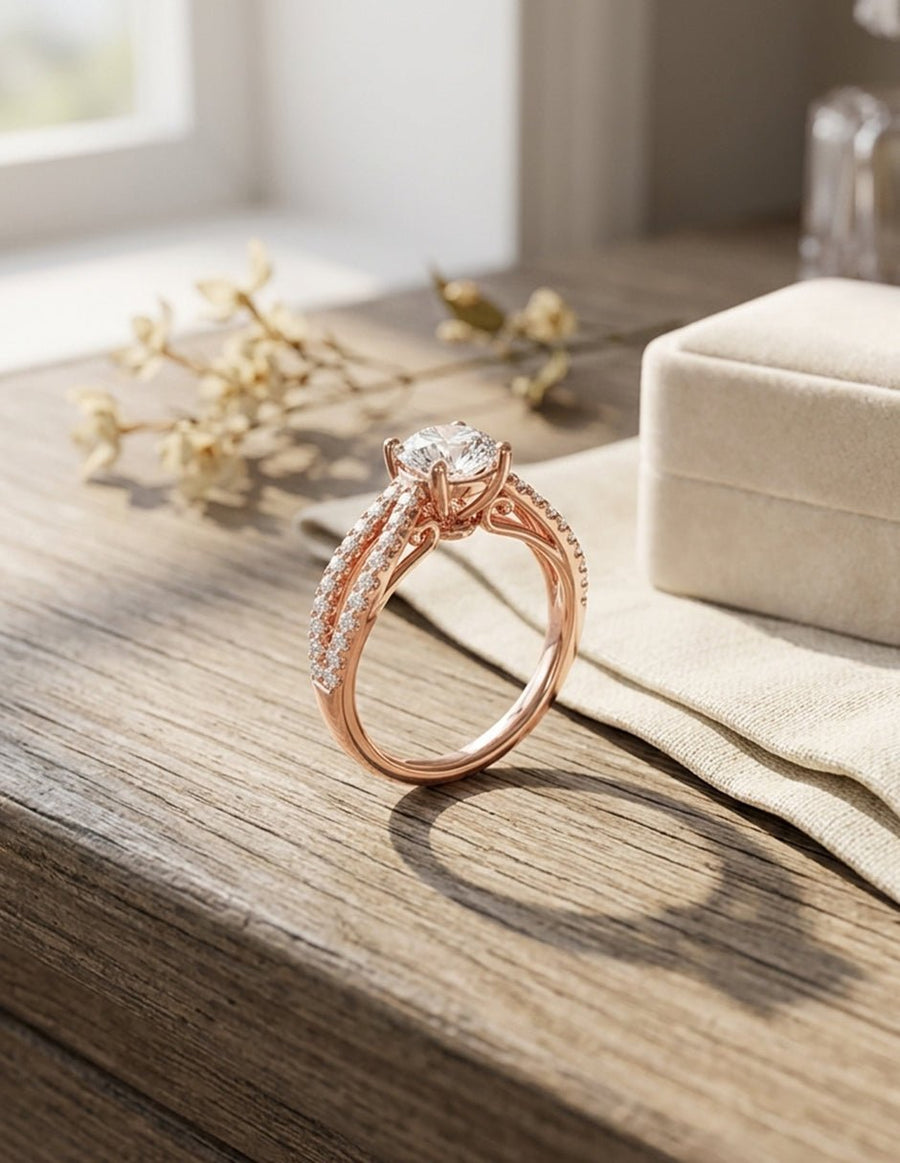 Anillo de compromiso - piedras laterales - AMORE260-RD-LG