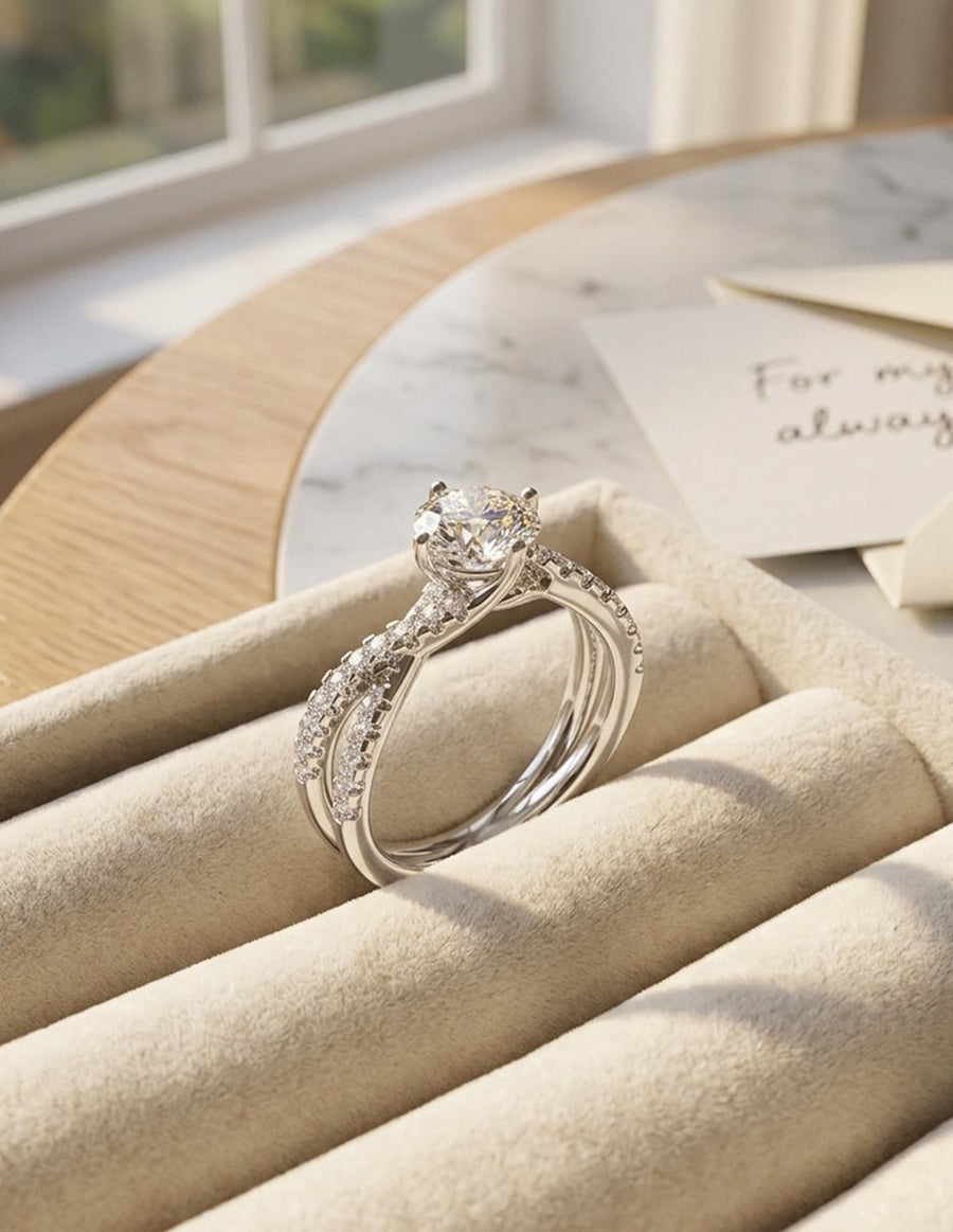 Anillo de compromiso - piedras laterales - AMORE265-RD-LG