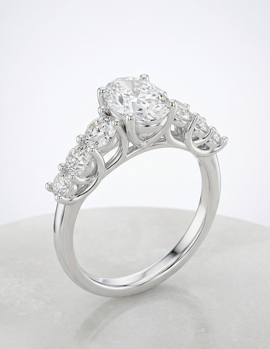 Anillo de compromiso - piedras laterales - AMORE272-OV-LG
