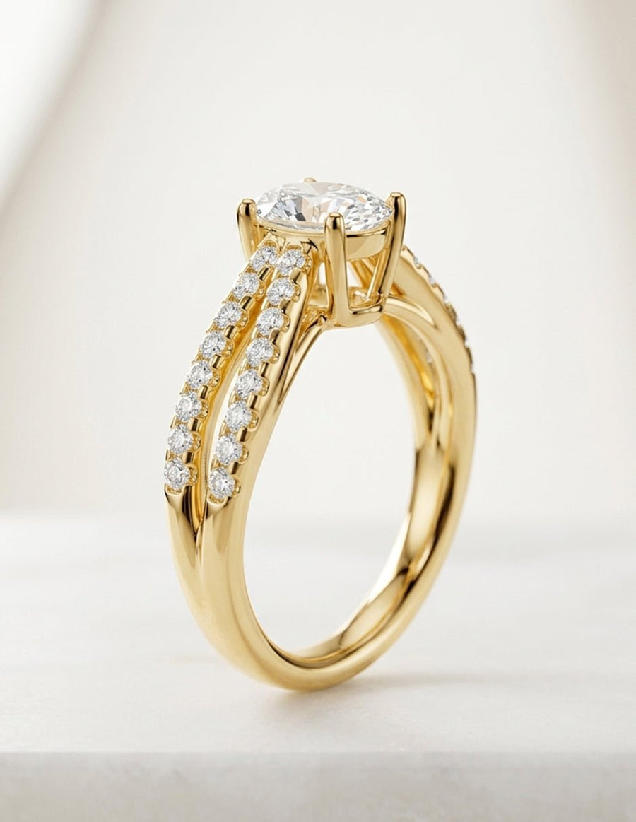 Anillo de compromiso - piedras laterales - AMORE273-OV-LG