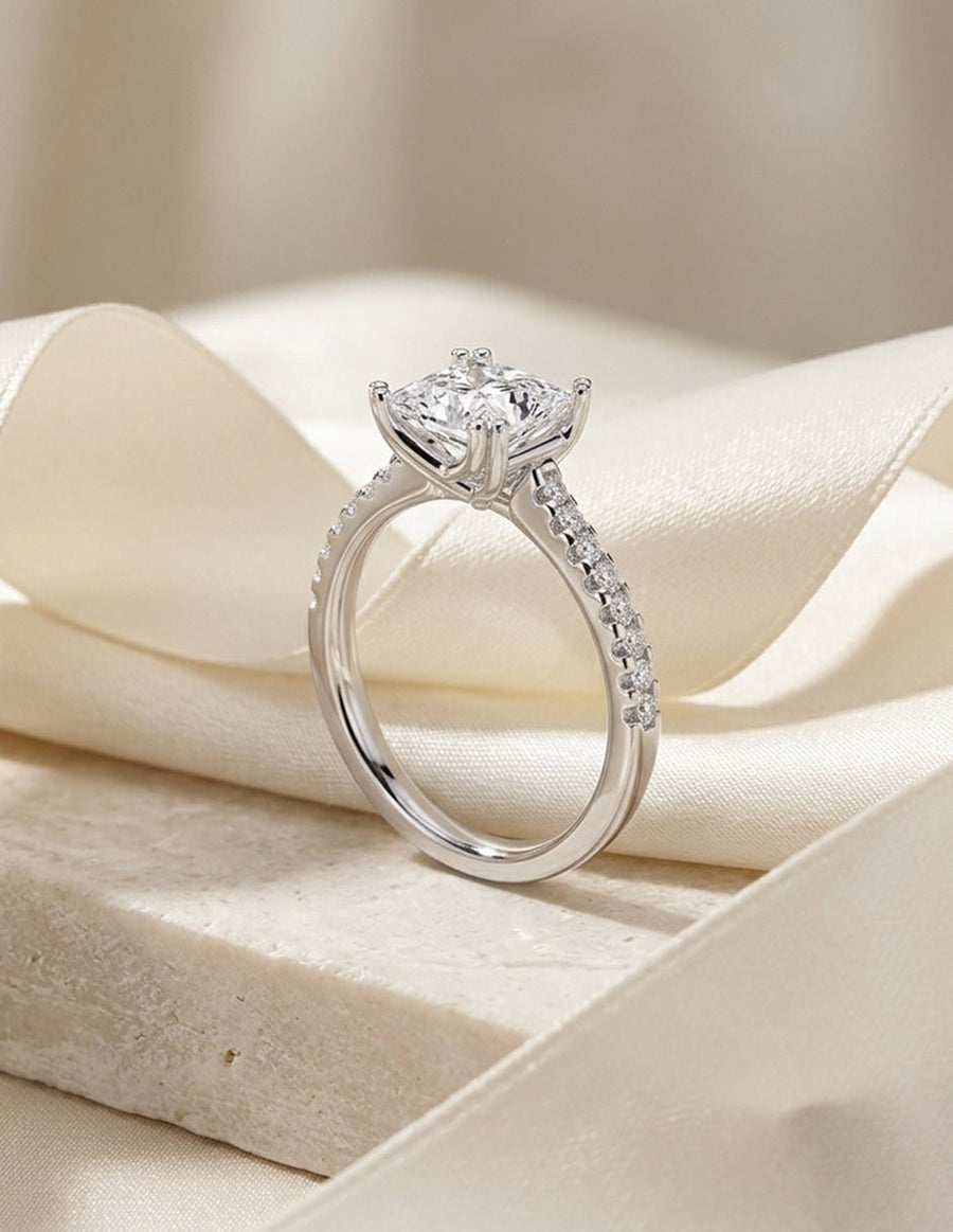 Anillo de compromiso - piedras laterales - AMORE277-PR-LG