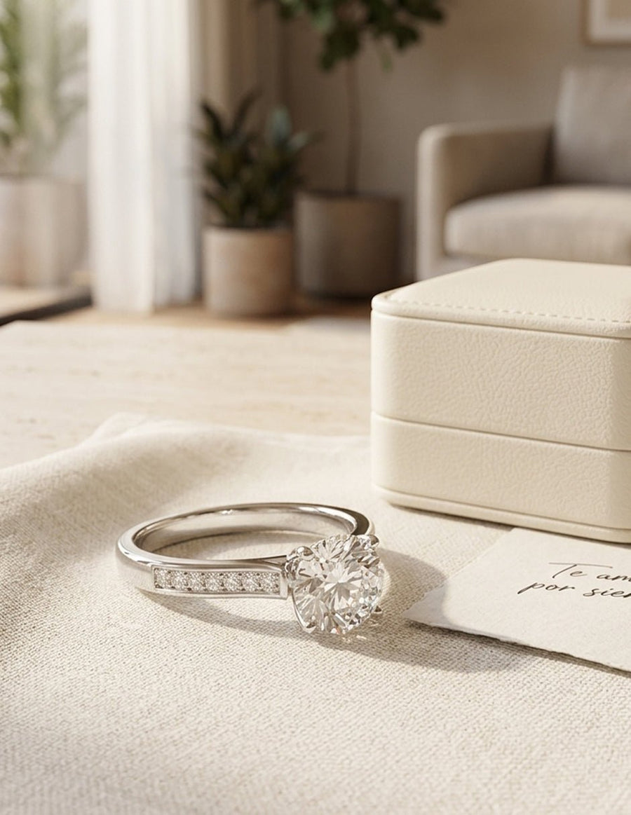 Anillo de compromiso - piedras laterales - AMORE280-RD-LG