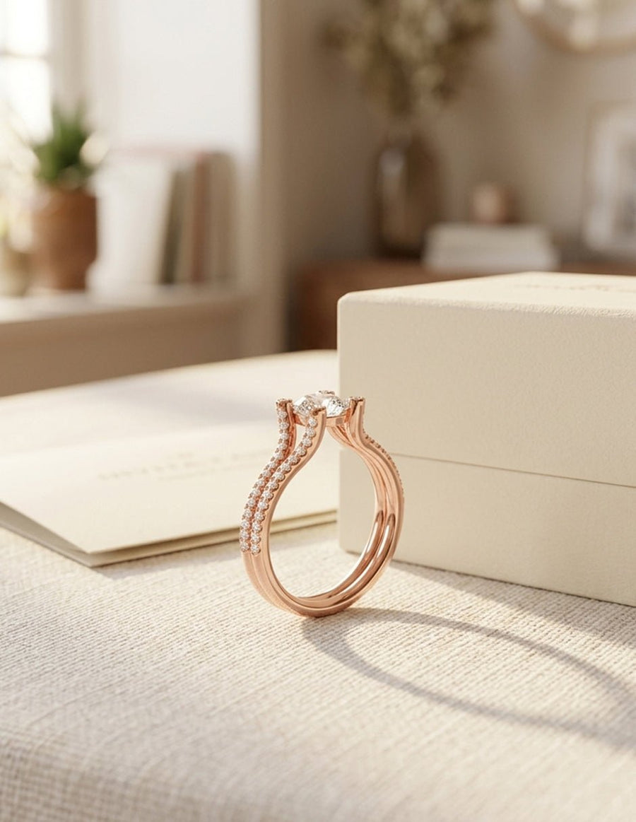 Anillo de compromiso - piedras laterales - AMORE333-RD-LG