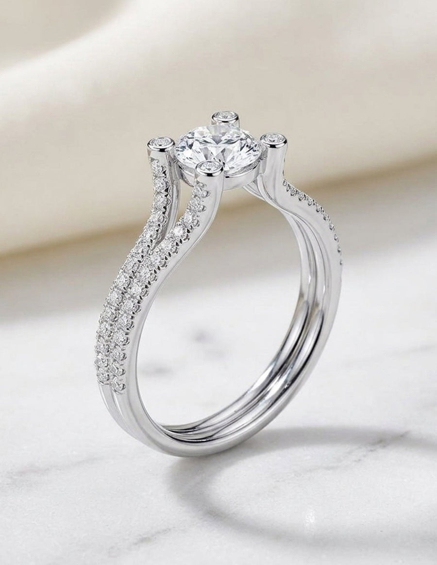 Anillo de compromiso - piedras laterales - AMORE333-RD-LG