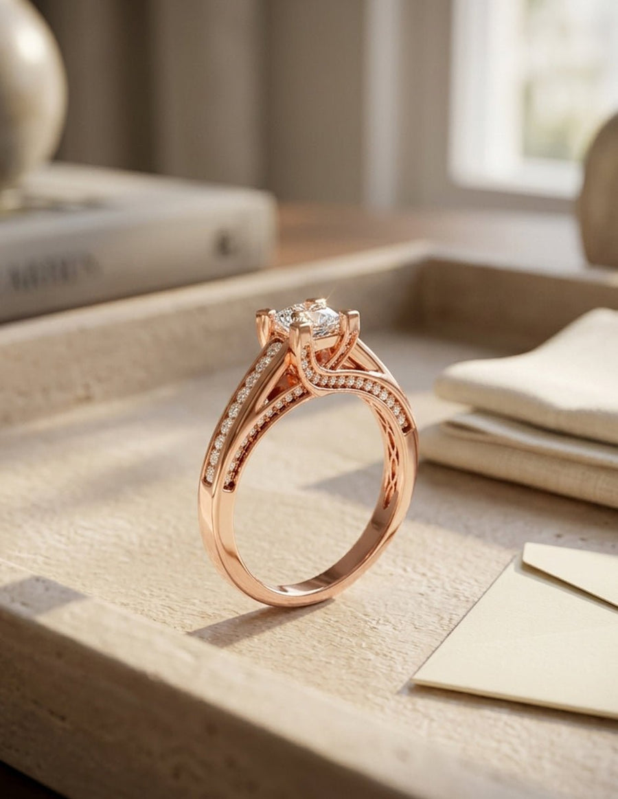 Anillo de compromiso - piedras laterales - AMORE337-CU-LG
