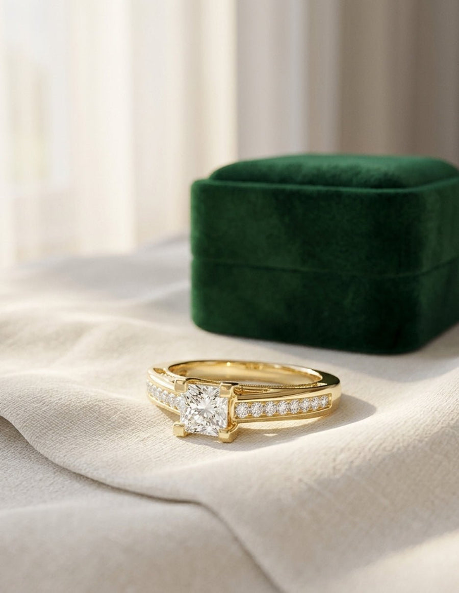 Anillo de compromiso - piedras laterales - AMORE337-CU-LG