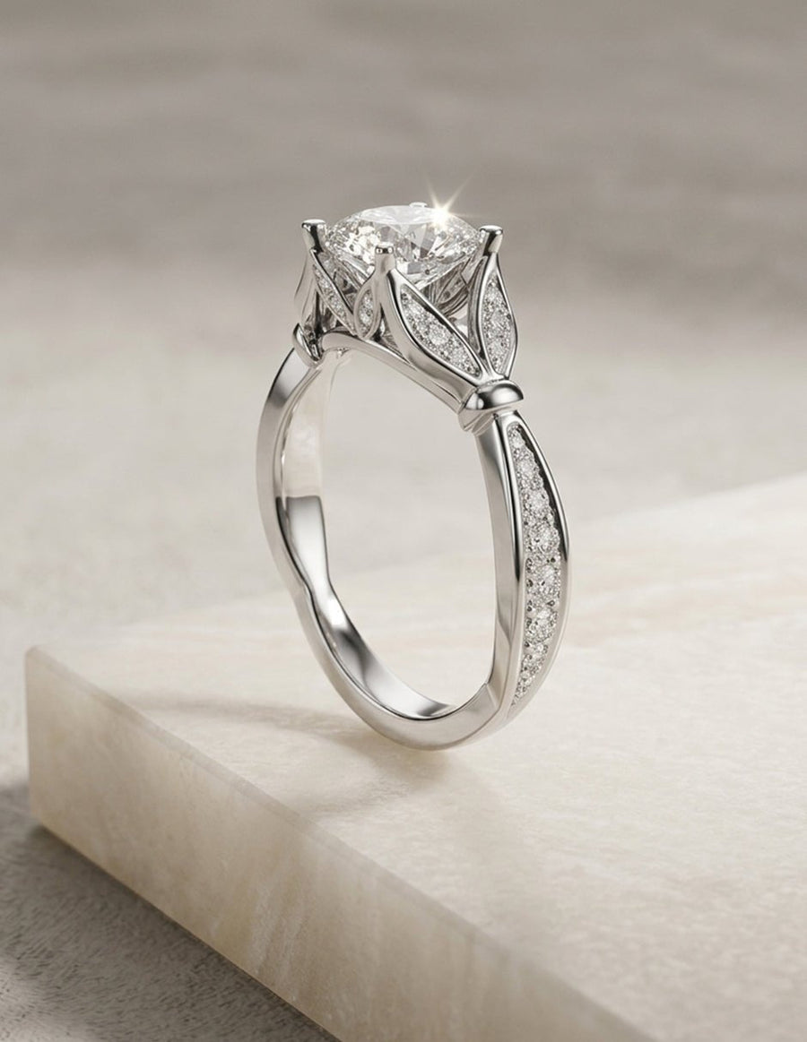Anillo de compromiso - piedras laterales - AMORE339-CU-LG
