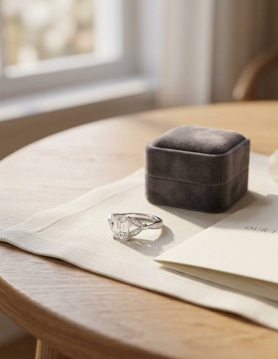 Anillo de compromiso - piedras laterales - AMORE339-EM-LG