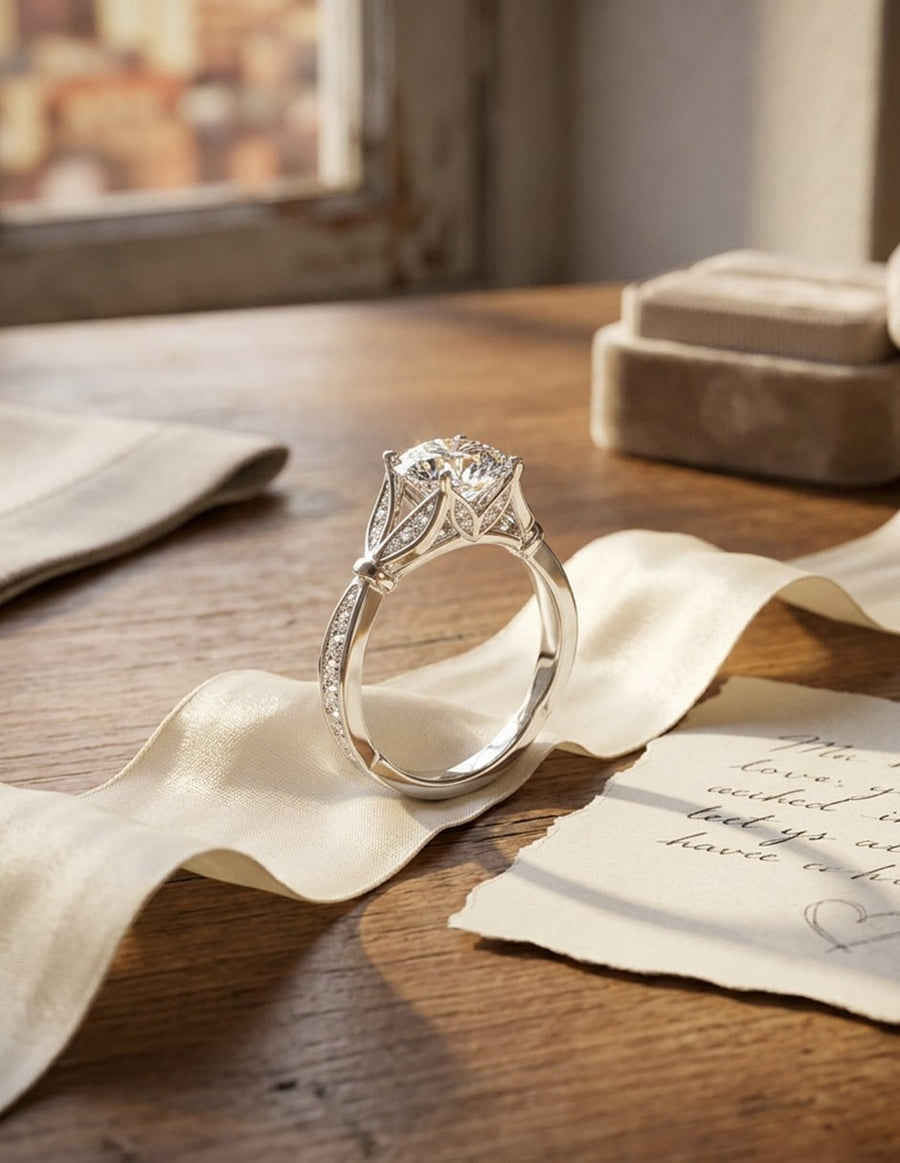 Anillo de compromiso - piedras laterales - AMORE339-HE-LG