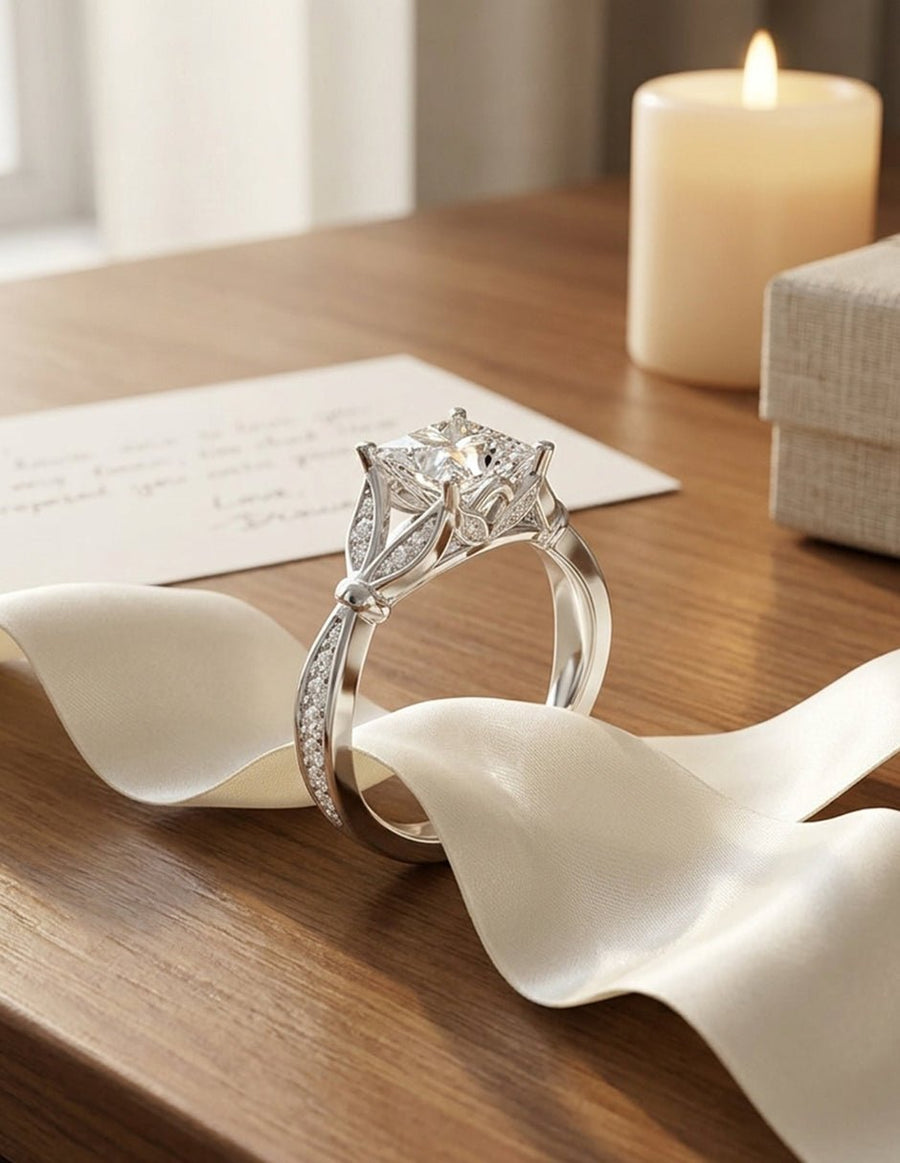 Anillo de compromiso - piedras laterales - AMORE339-PR-LG