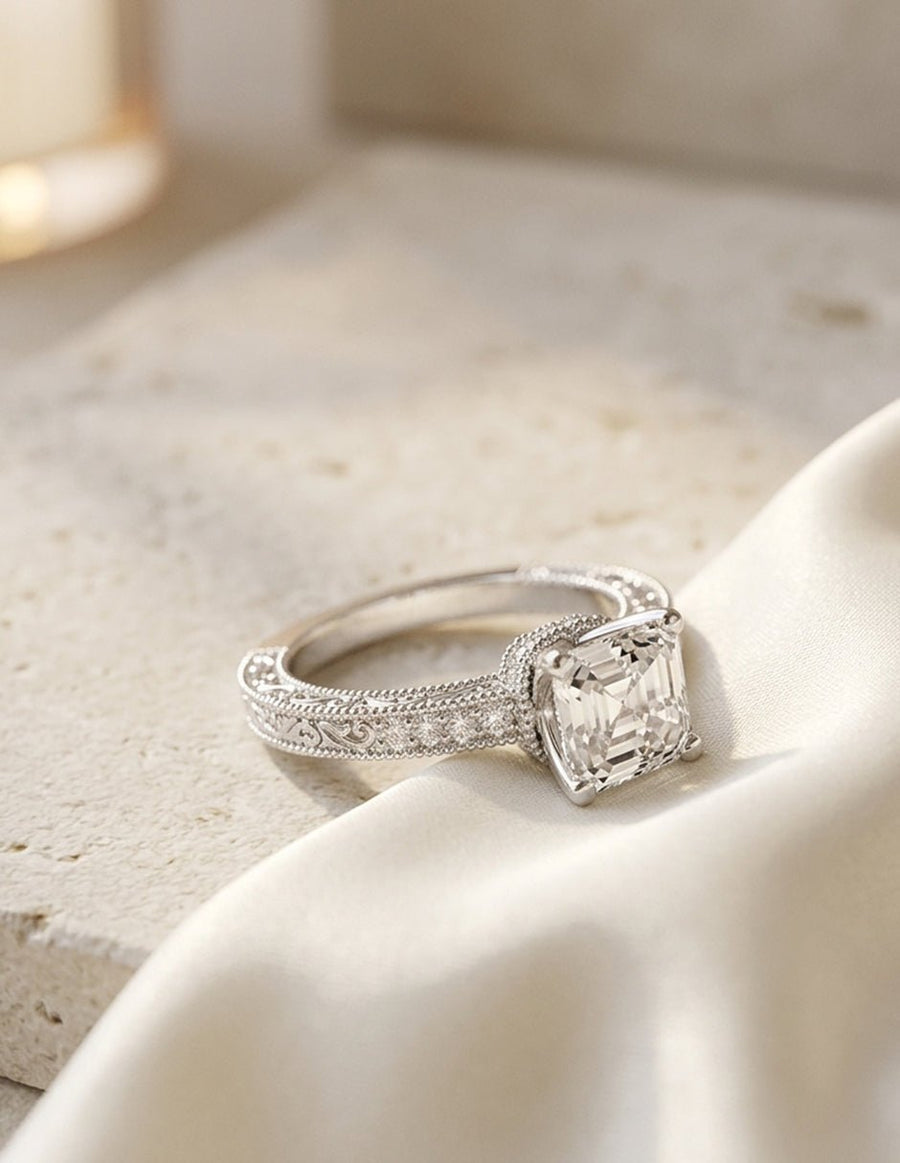 Anillo de compromiso - piedras laterales - AMORE340-AS-LG