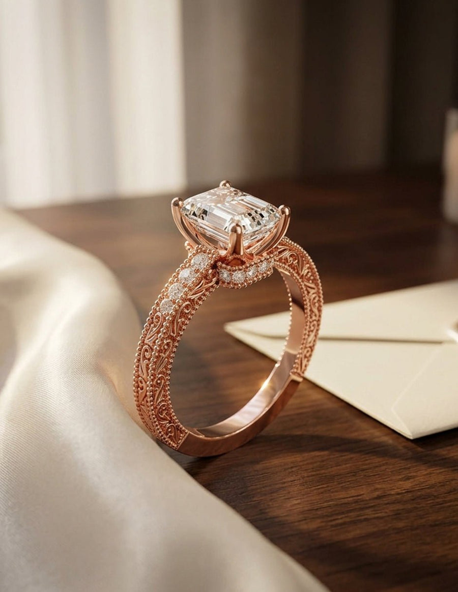 Anillo de compromiso - piedras laterales - AMORE340-EM-LG