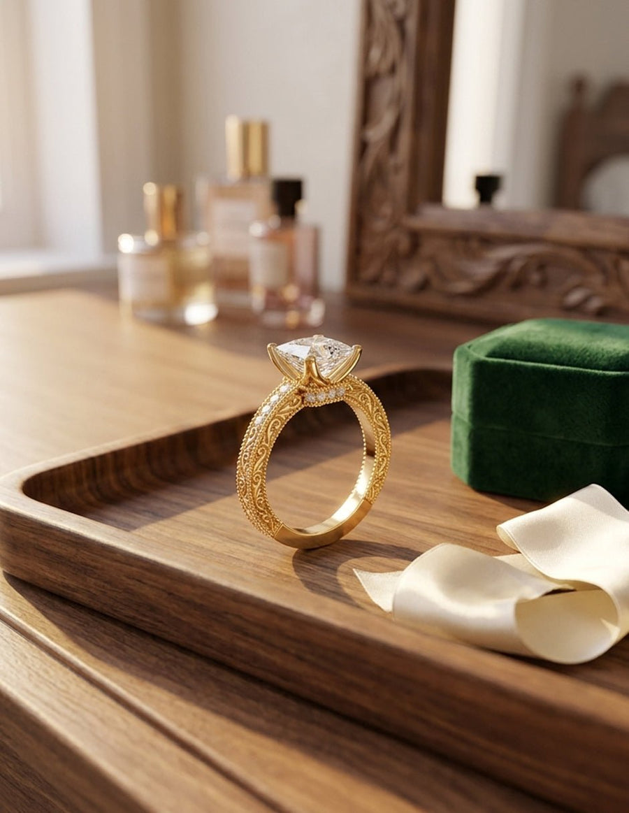 Anillo de compromiso - piedras laterales - AMORE340-PR-LG