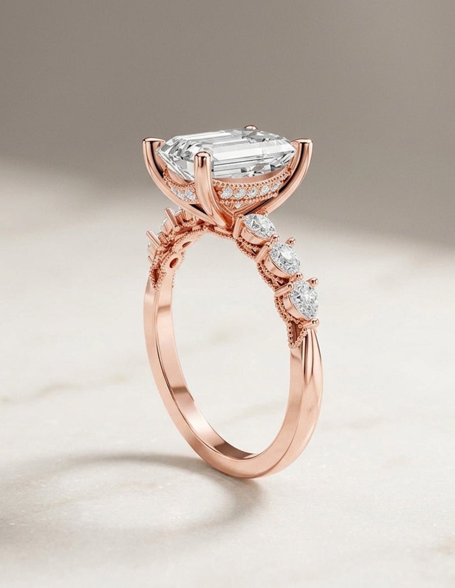 Anillo de compromiso - piedras laterales - AMORE345-EM-LG