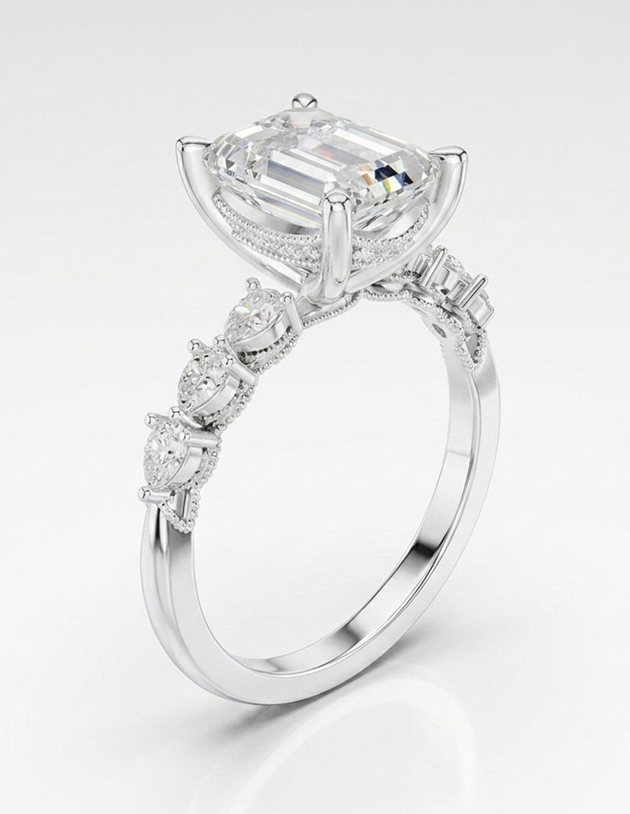 Anillo de compromiso - piedras laterales - AMORE345-EM-LG