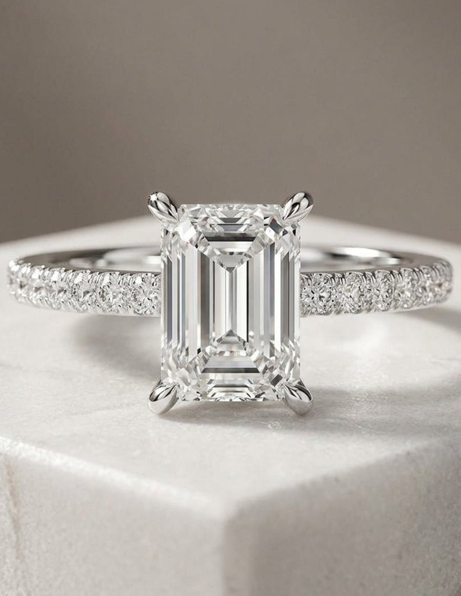 Anillo de compromiso - piedras laterales - AMORE347-EM-LG