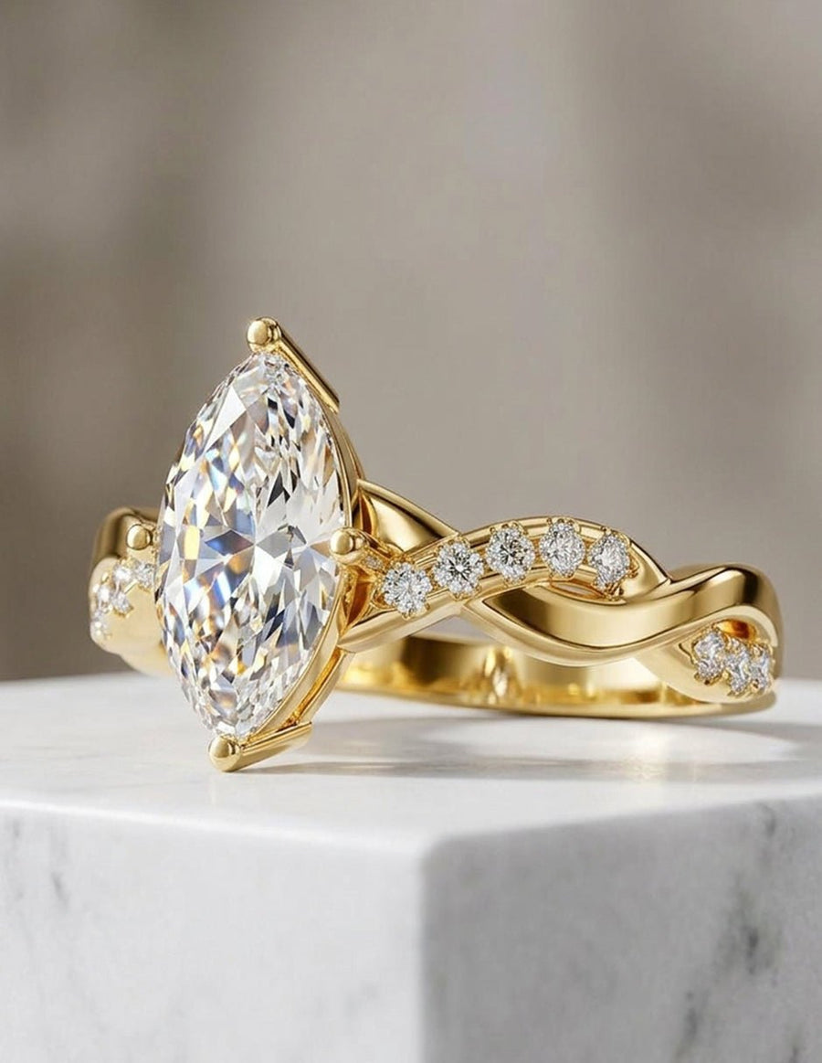 Anillo de compromiso - piedras laterales - AMORE350-MQ-LG