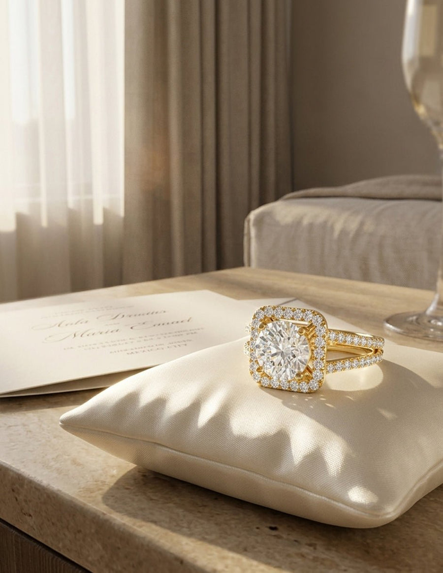 Anillo de compromiso - halo - AMORE379-RD-LG