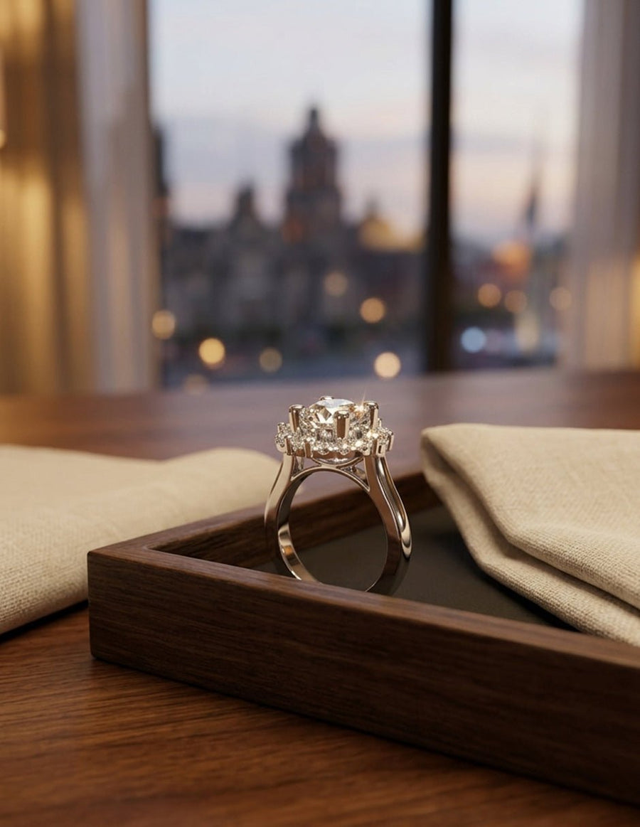 Anillo de compromiso - halo - AMORE389-RD-LG