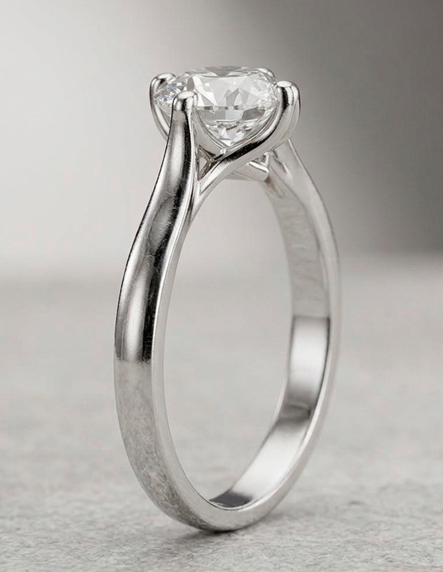 Anillo estilo solitario con diamante natural redondo 0.37 ct, color G, claridad VS2